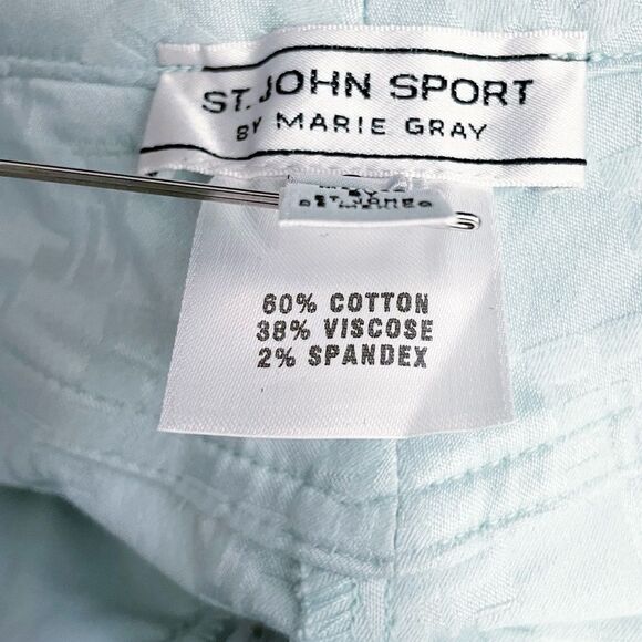 St. John Sport Aqua Blue Textured Pants Size 2 Straight Leg Logo Jacquard VTG - Picture 11 of 12